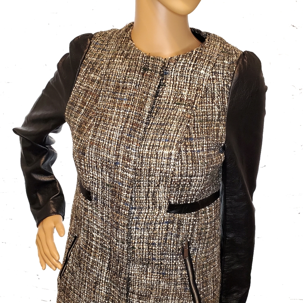 H&M tweed and vegan leather mid-length jacket - Picture 2 of 8